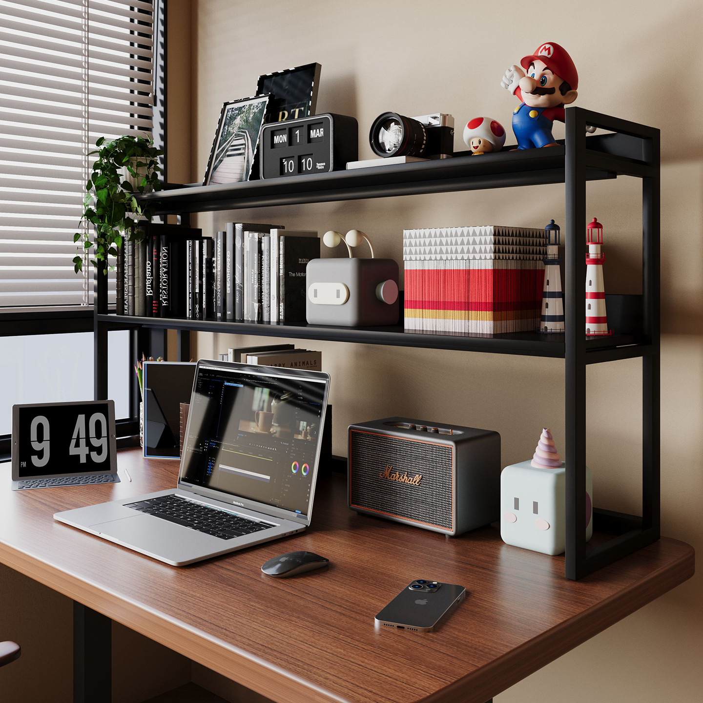 Home Office With Bookshelves - Desk Shelf Organizer 3-Tier Vertical Bookshelf