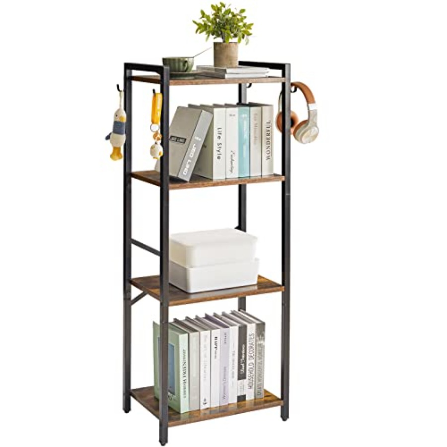 Home Office With Bookshelves - Bookcase, 4-Tier Narrow Ladder Bookshelf, Freestanding