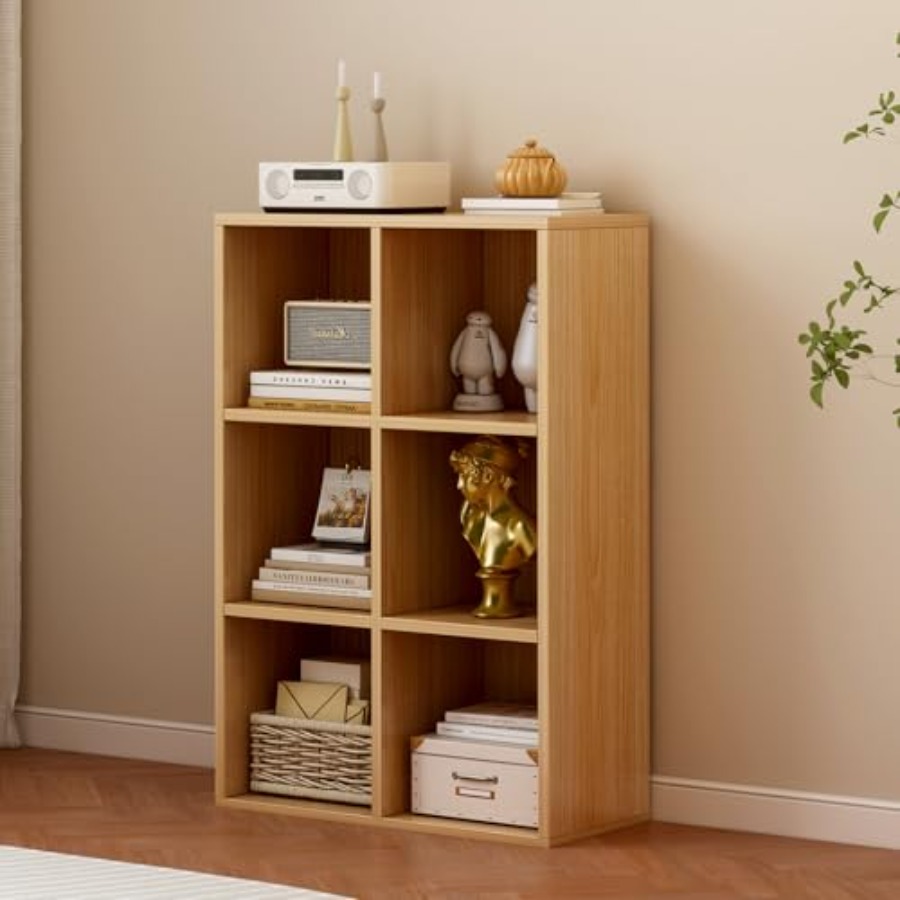 Home Office With Bookshelves - 6-Cube Storage Shelf Bookcase - Wooden