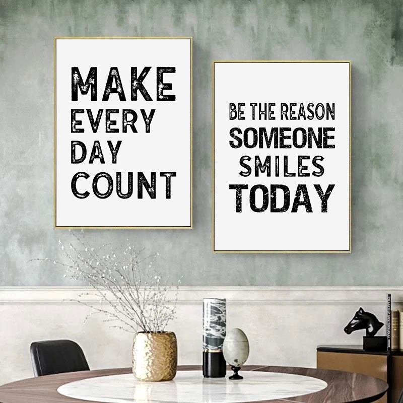 Home Office Room Inspiration - Black White Inspirational Quotes Canvas Painting
