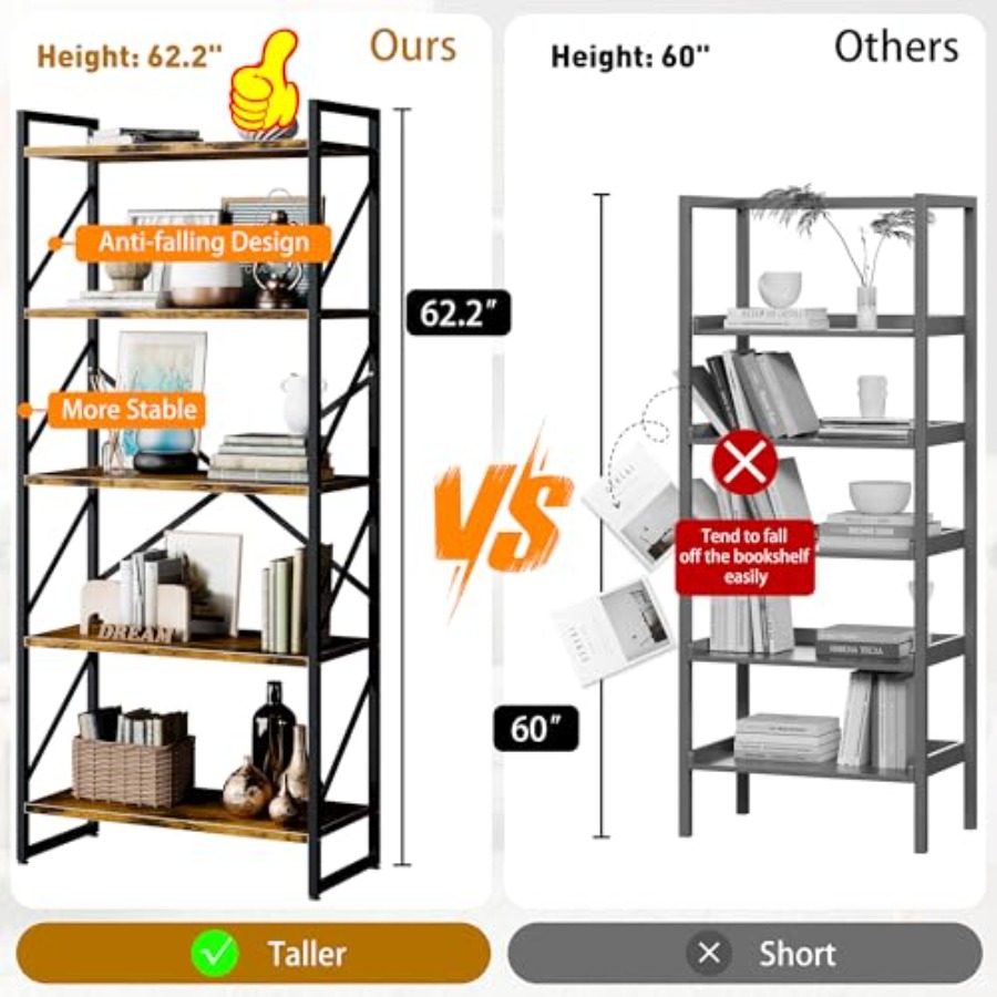 5 Tiers Bookshelf, Classically - Home Office With Bookshelves reseña y precio