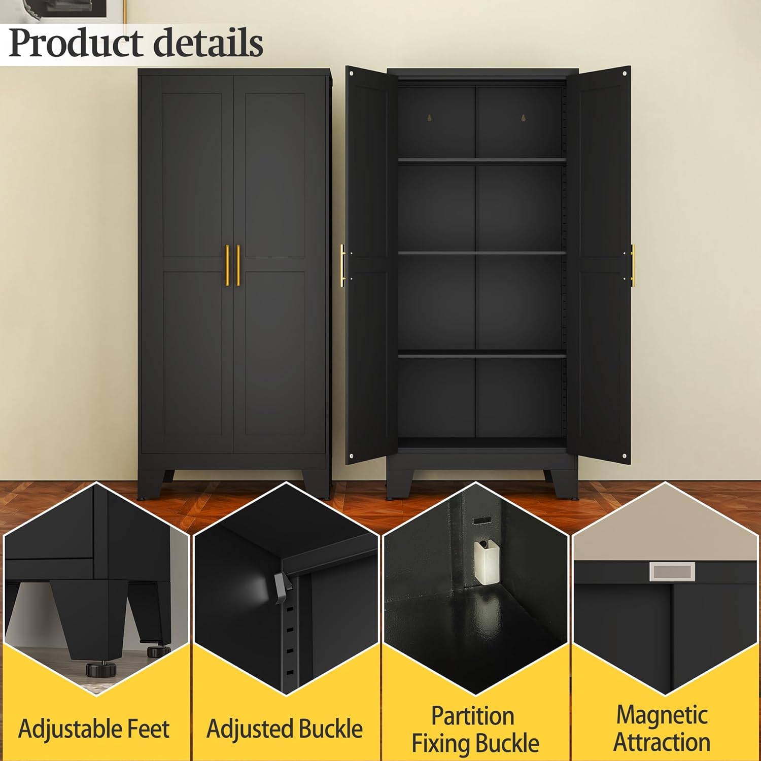 Black Metal Storage Cabinet, 6 - Home Office Shed reseña y precio