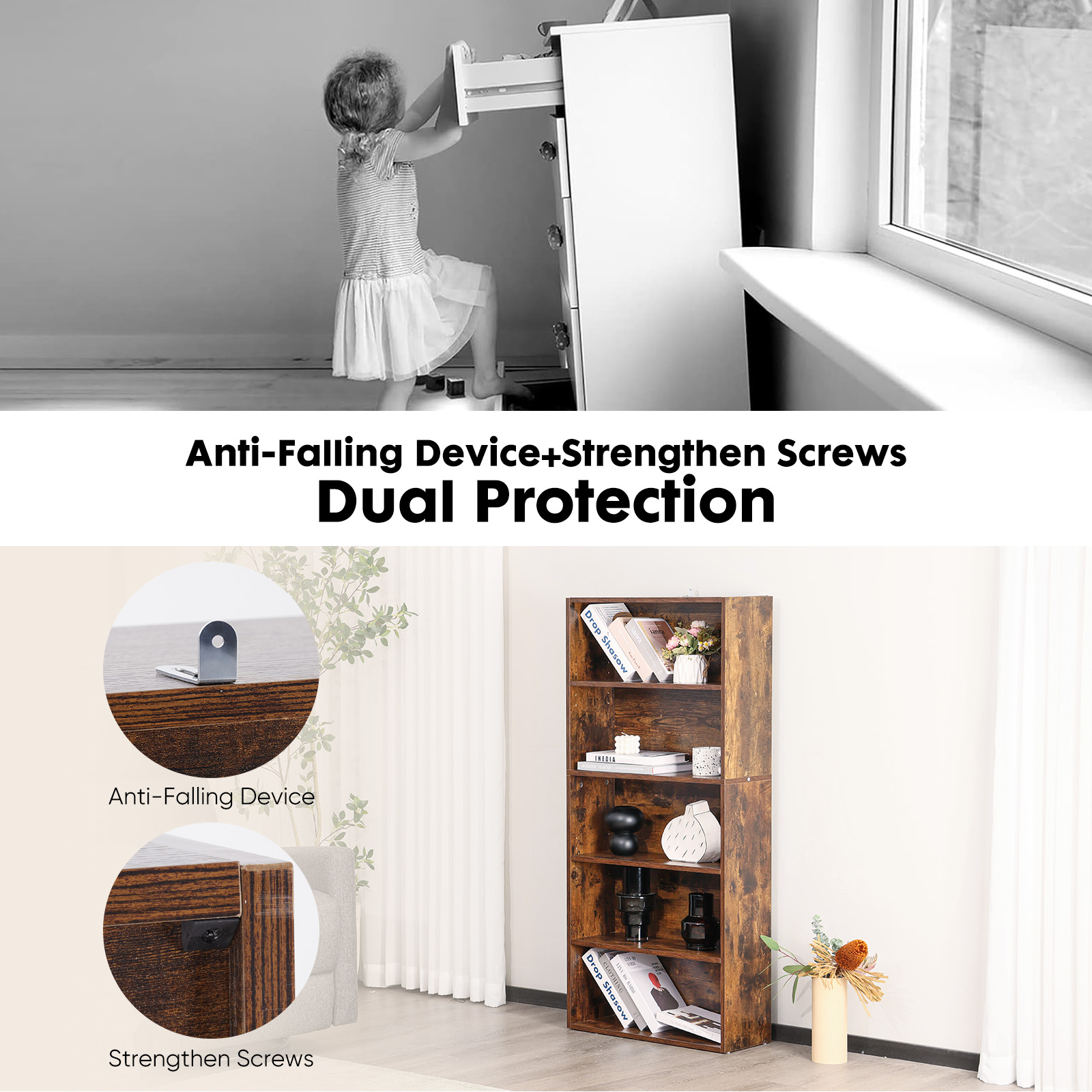 Industrial 5 Shelf Bookcase -  - Home Office In Living Room reseña y precio