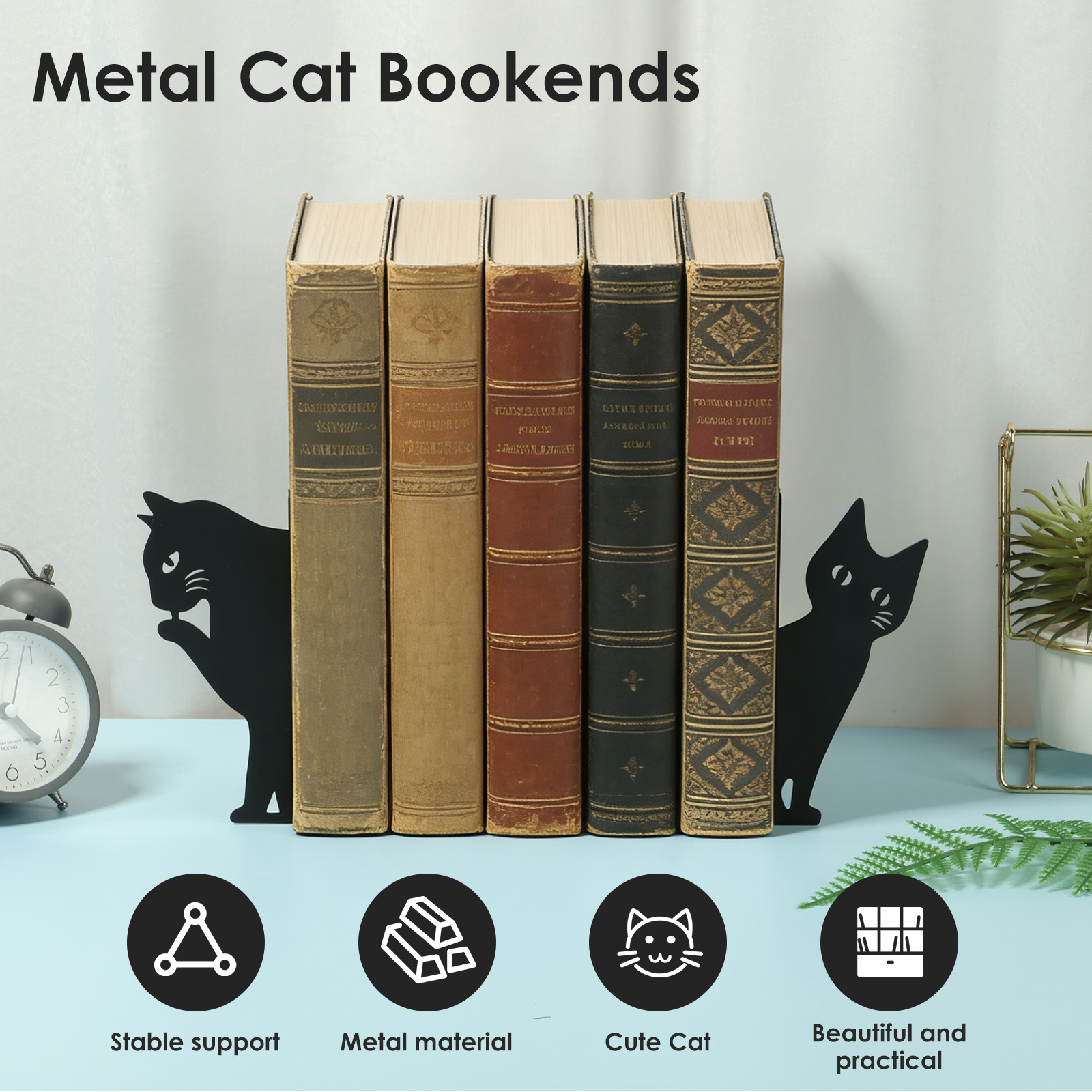 Peeping Cat Bookend Metal Book - Home Office With Bookshelves reseña y precio